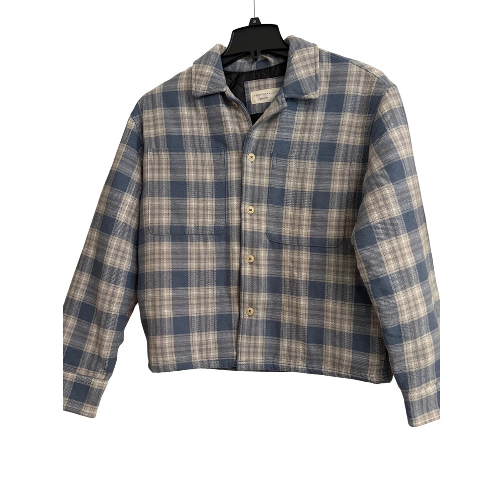 New Aeropostale Boxy Fit Quilted Flannel Shirt Barn Jacket Blue Plaid Small